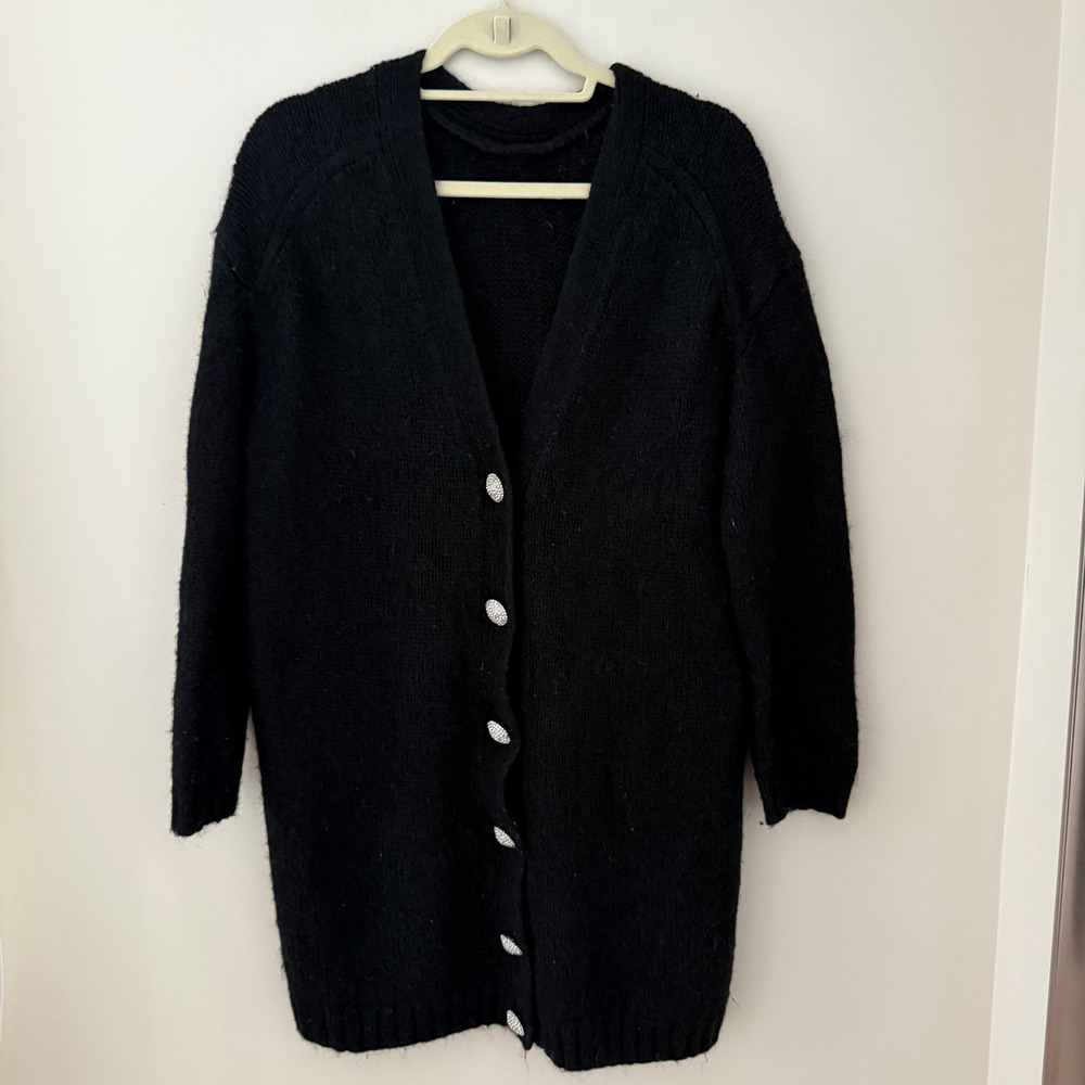 Ba&sh Lady Dress Black Wool Mohair Blend Longline Cardigan Sweater